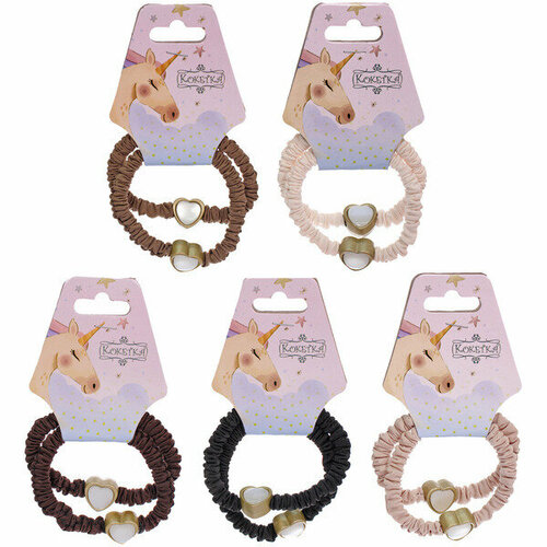 Резинки для волос 2шт «ежевика», сердечко, микс 5 цветов, d-5,5см (подвес Единорог)