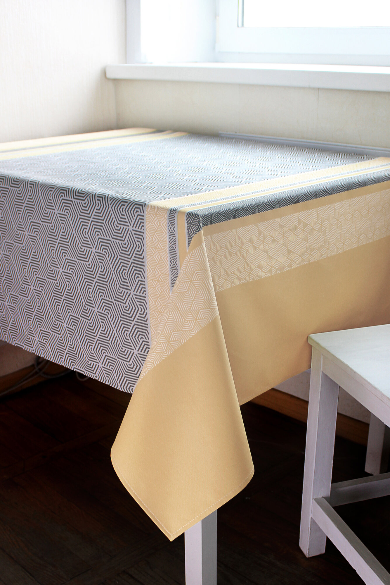 фото Скатерть полульняная столовая прямоугольная, текстиль, лен/пэ, 220*145 см, 1 штука 5106/5