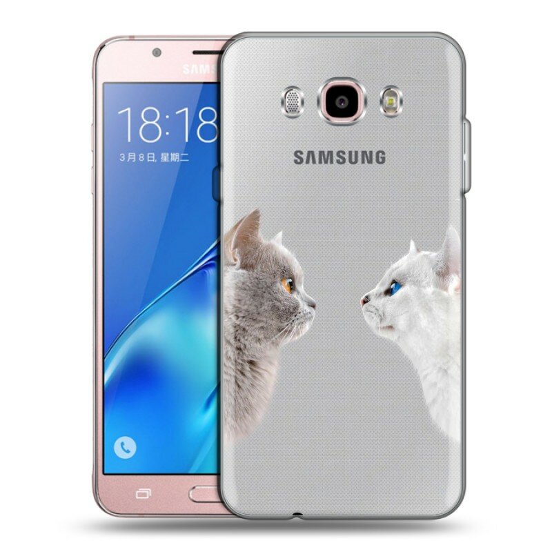 Полупрозрачный дизайнерский силиконовый чехол для Самсунг Галакси Ж5 (2016) / Samsung Galaxy J5 (2016) Кошки принт