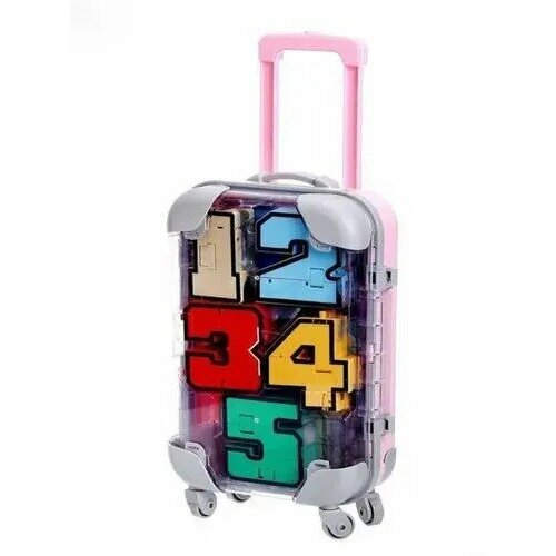 игровой набор большие цифры трансформеры в чемодане 5 в 1 Цифры-трансформеры Супертрансформер 10в1, розовый чемодан
