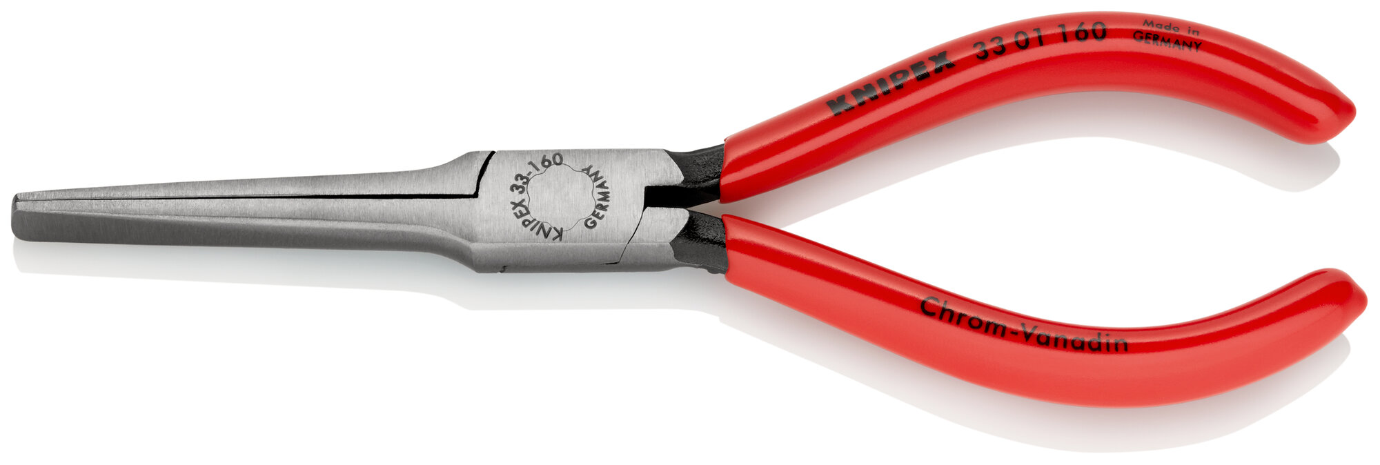 Плоскогубцы KNIPEX "Утконосы", губки 3х9х55 мм, длина 160 мм, фосфатированные, обливные ручки KN-3301160