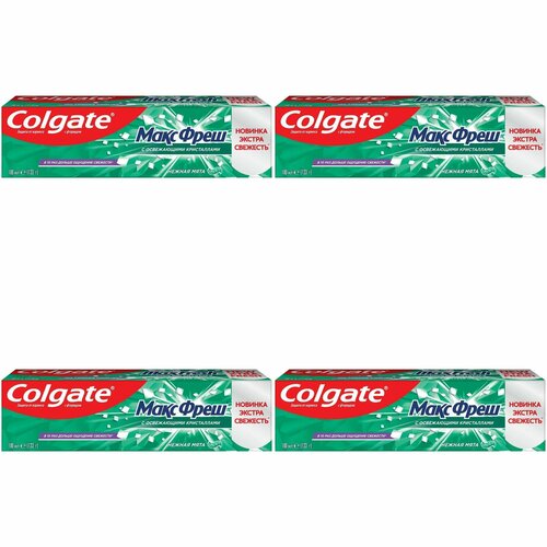 Colgate Зубная паста Макс Фреш Нежная мята, 100 мл, 4 шт зубная паста colgate макс фреш нежная мята освежающая 100 мл 150 г зеленый