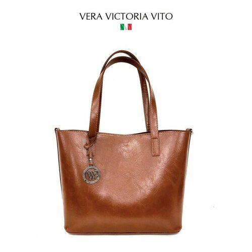 Сумка шоппер Vera Victoria Vito, фактура гладкая, серебряный, коричневый
