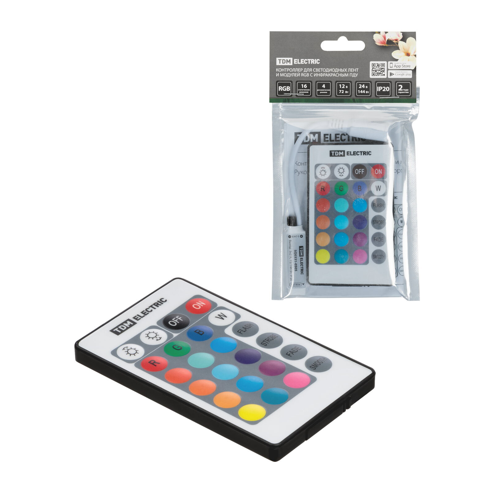 Контроллер для светодиодных лент и модулей RGB-IR-12В-6А-72Вт-IP20 3 канала пульт 24 кнопки TDM