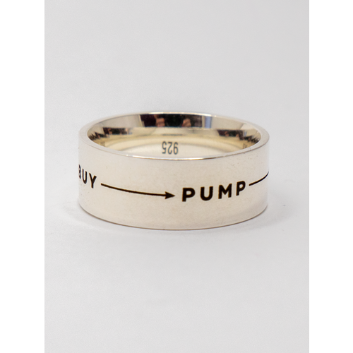 Кольцо Pump Dump Sell Buy by Hodl Jewelry, серебро, 925 проба, чернение, родирование, гравировка, платинирование, размер 17.5, ширина 9 мм, серебряный