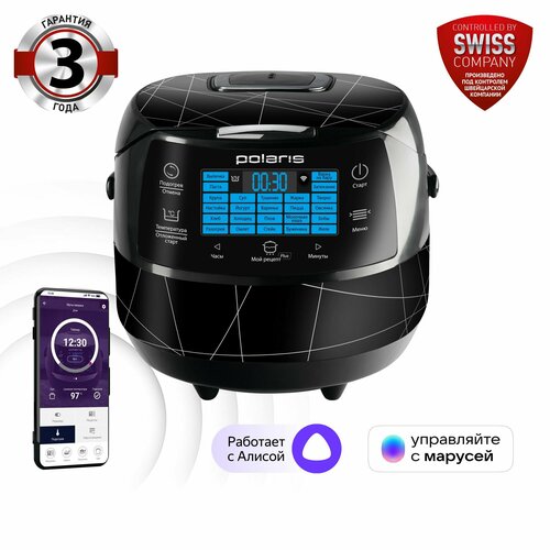 Умная мультиварка Polaris PMC 5017 Wi-Fi IQ Home антипригарная чаша 5 л 75 автопрограмм 700 рецептов от шеф-поваров 860 Вт черный 1206800₽