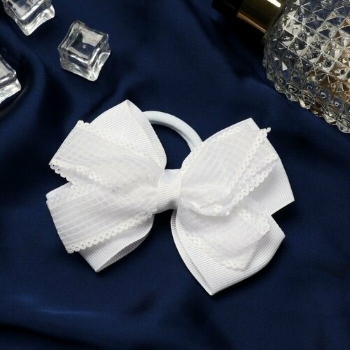 Бант на резинке Школьница розовая клетка 10 см белый 6 шт 1822₽