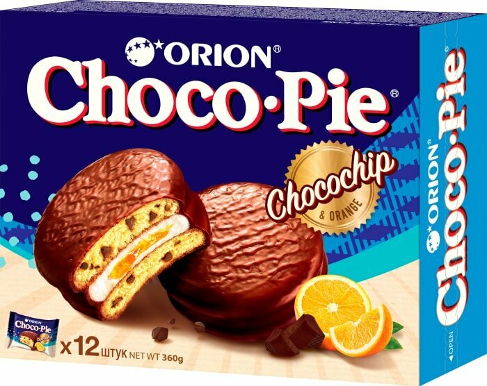 Пирожное Orion Choco Pie в глазури Апельсин и кусочки шоколада 360г