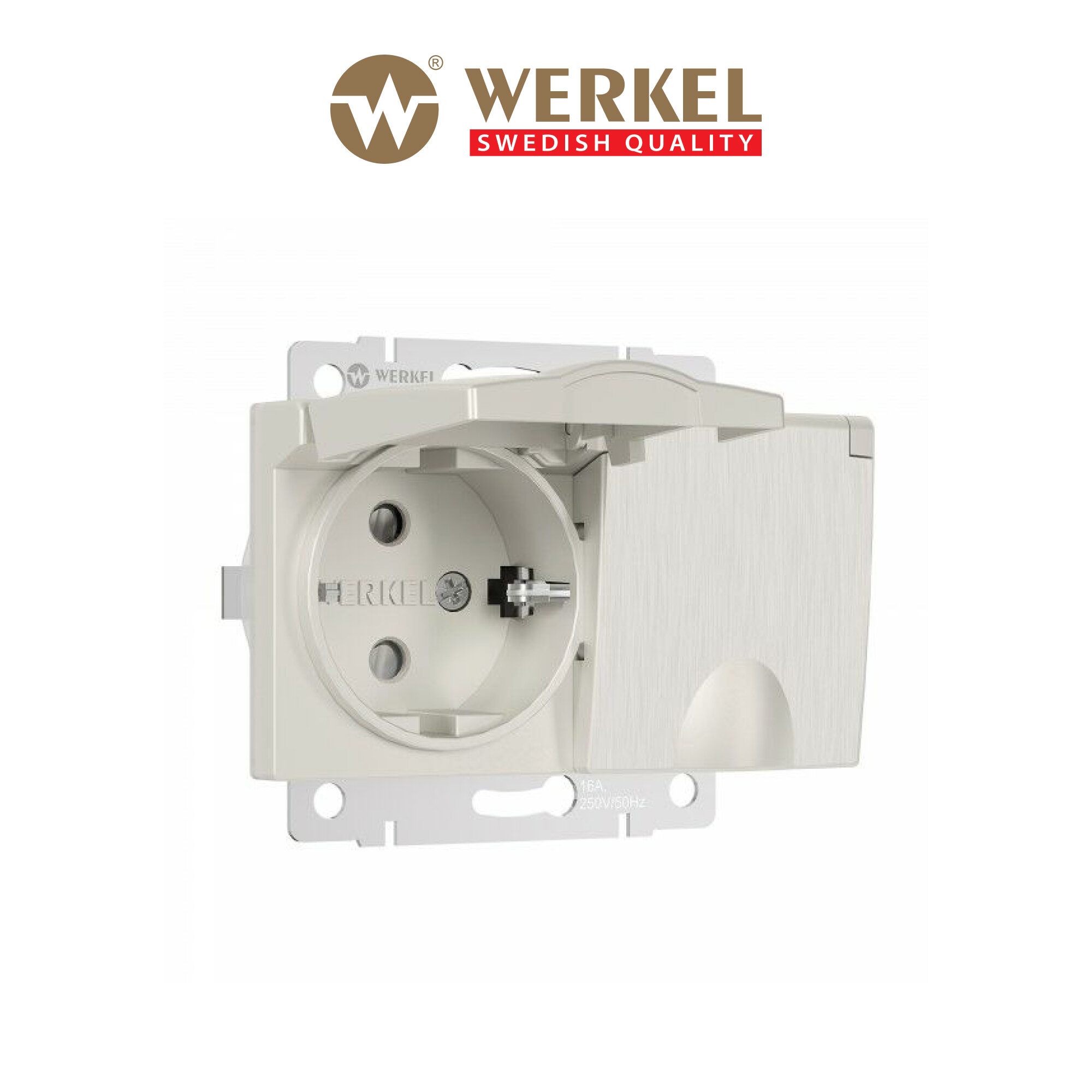 Розетка двойная влагозащ. с зазем. с защит. крышками и шторками Werkel W1172213 перламутровый рифленый IP44