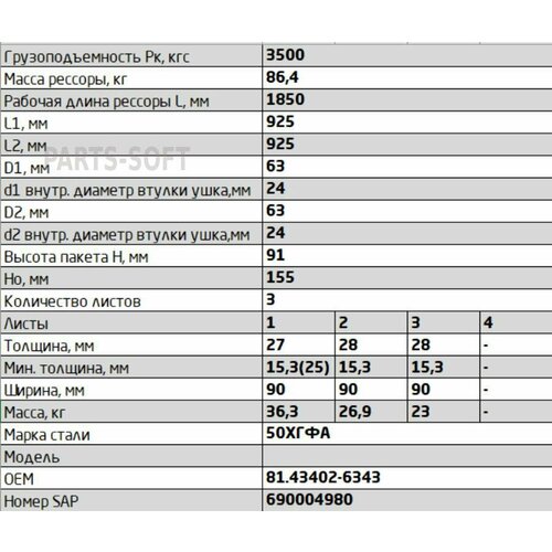 SPRINGER 902703MN-2902012-10 Рессора передняя для MAN TGA, TGS 3 листа