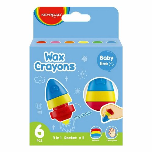 Мелки восковые KEYROAD Rocket 6 цветов картонный футляр 1353₽