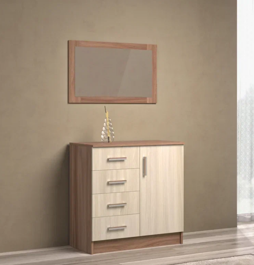 фото Комод К800-1Д с 4-мя ящиками и полкой Ясень шимо светлый/Ясень шимо темный