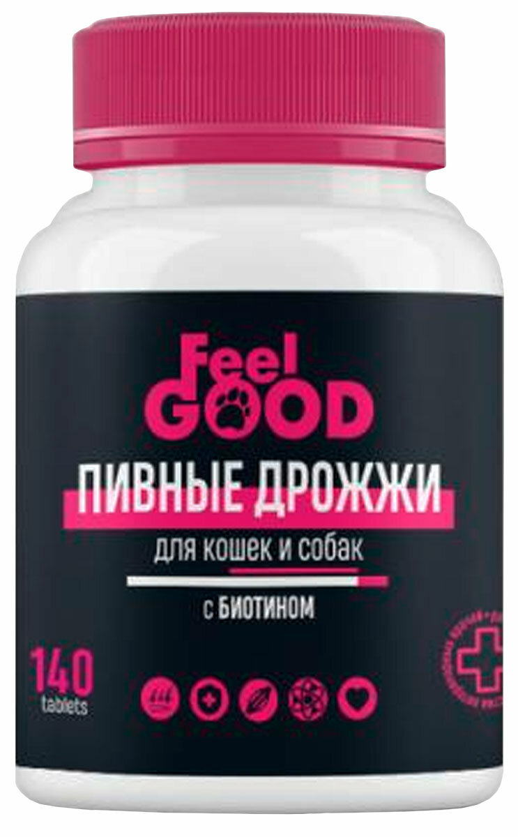 Пивные дрожжи FeelGOOD для собак и кошек с биотином и чесноком 140 табл 1 уп