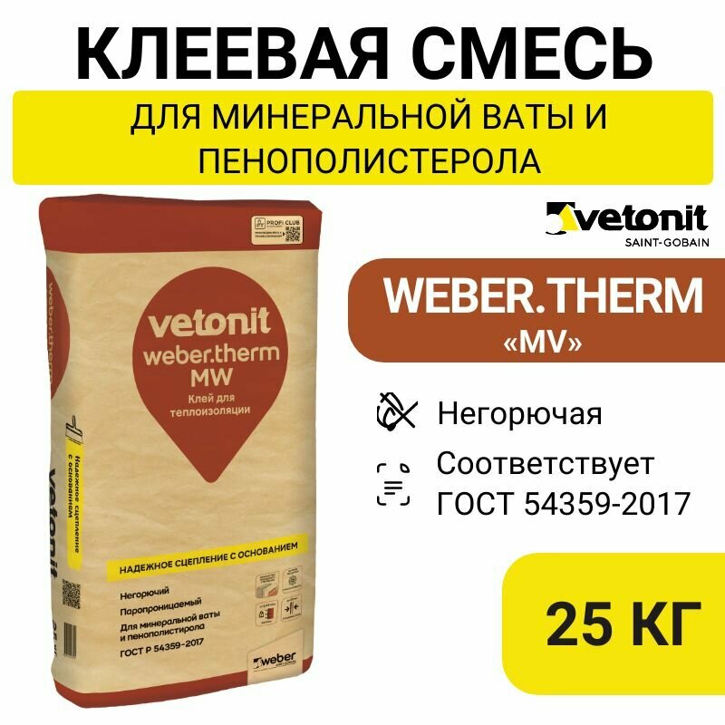 Клей для минеральной ваты и пенополистирола Weber.Therm MW 25 кг.
