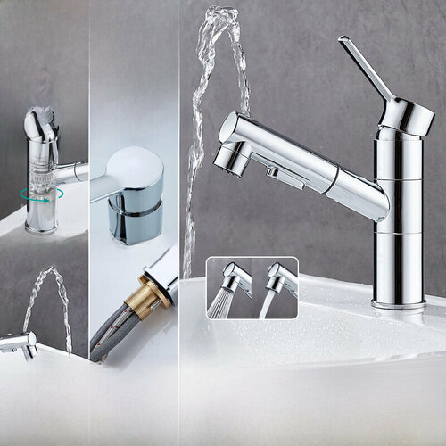 Смеситель для раковины с выдвижной лейкой ther хром