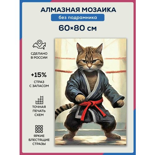 Алмазная мозаика 60x80 Кот каратист без подрамника