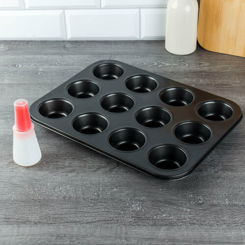 Форма для выпечки кексов и капкейков 12 ячеек 35х26 см набор для выпечки с силиконовой масленкой 590₽
