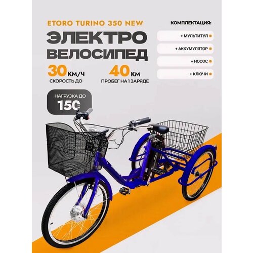 Электровелосипед трехколесный взрослый Etoro Turino 350 с насосом