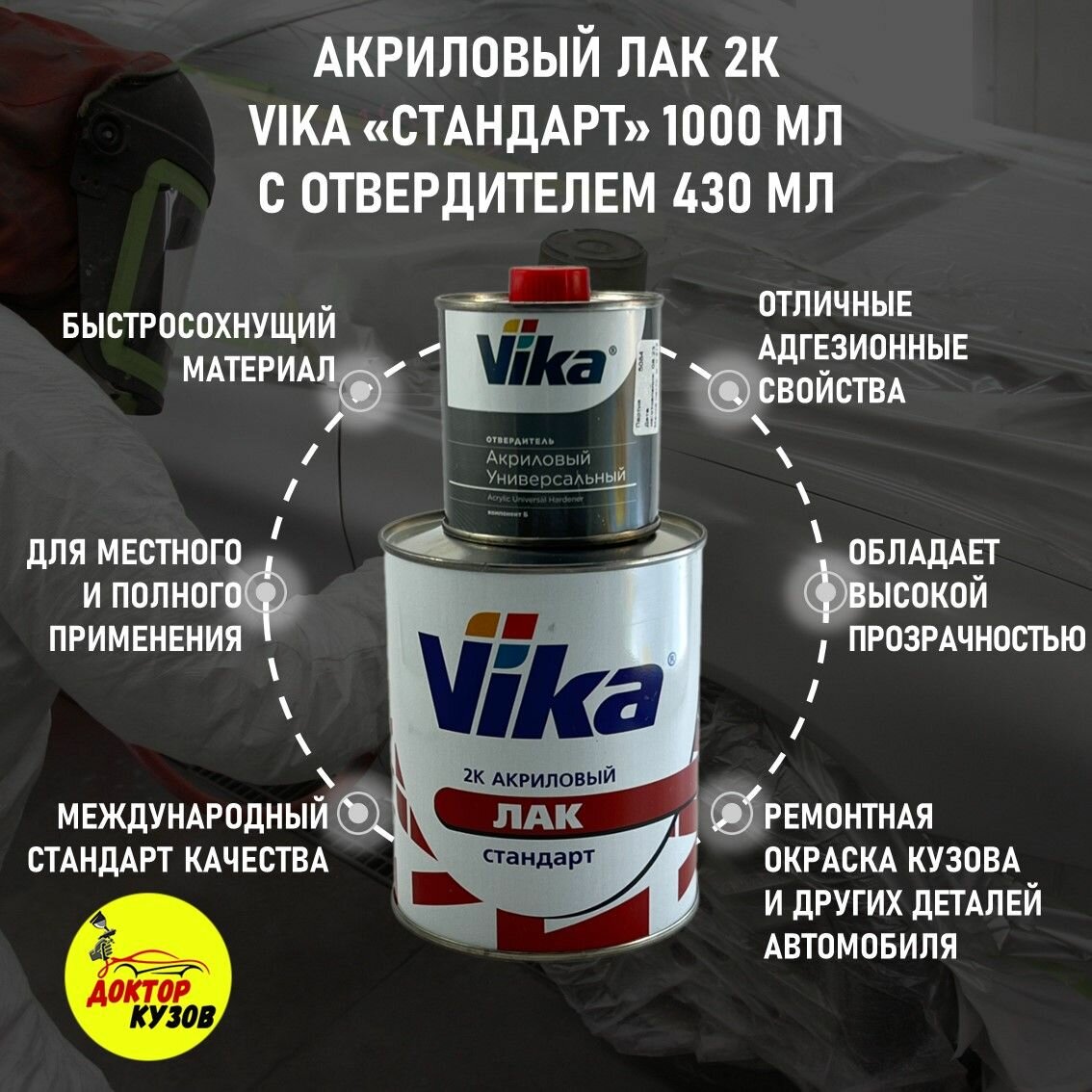 Лак акриловый автомобильный Vika "Стандарт", объем 1 л с отвердителем 0,43 л