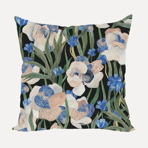Изображение товара Подушка декоративная Ирисы на черном Моррис 40х40 велюр