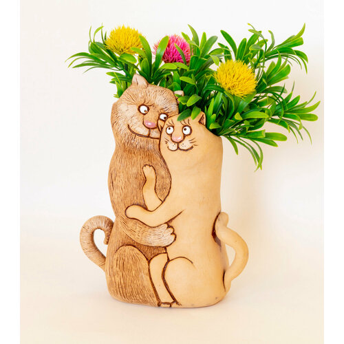 Коты влюблённая пара с хвостами кашпо, ваза