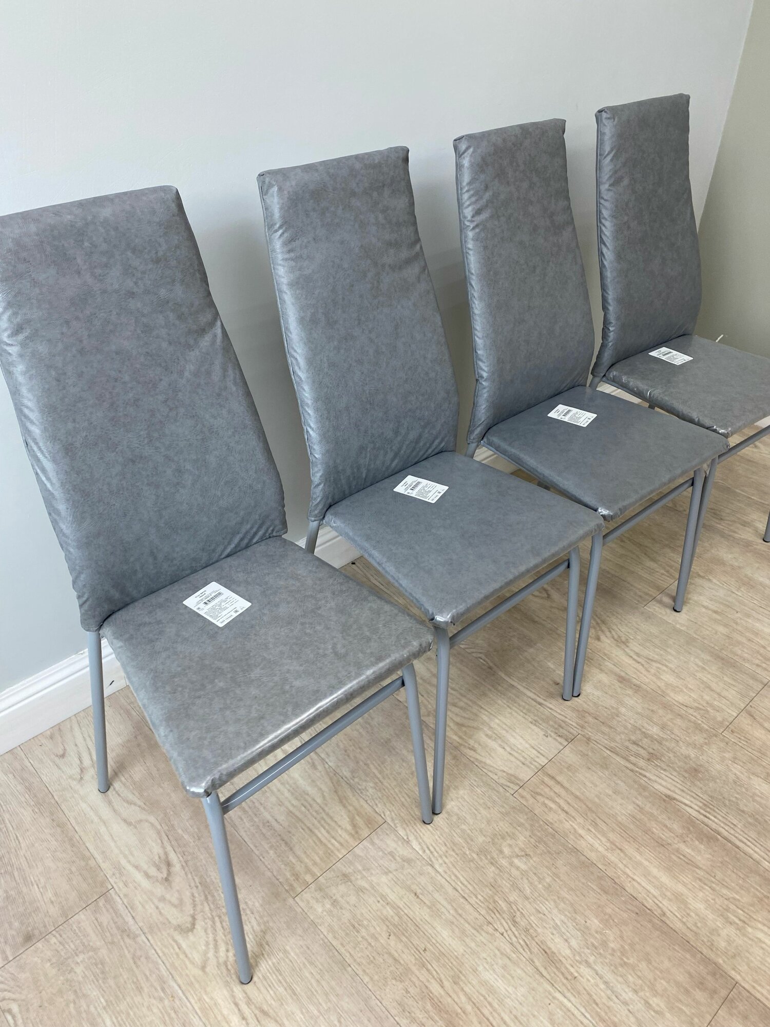 Комплект из 4 стульев кухонных Soft Line, кожа серая, ножки серые — фото 1