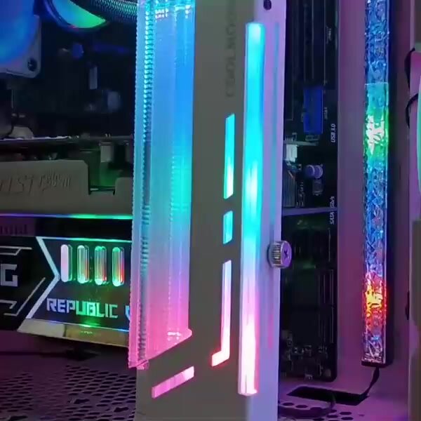 Кронштейн держатель (вертикальная стойка) с подсветкой ARGB для видеокарт NVIDIA и тд, планка COOLMOON, 42-175мм, белый — фото 1