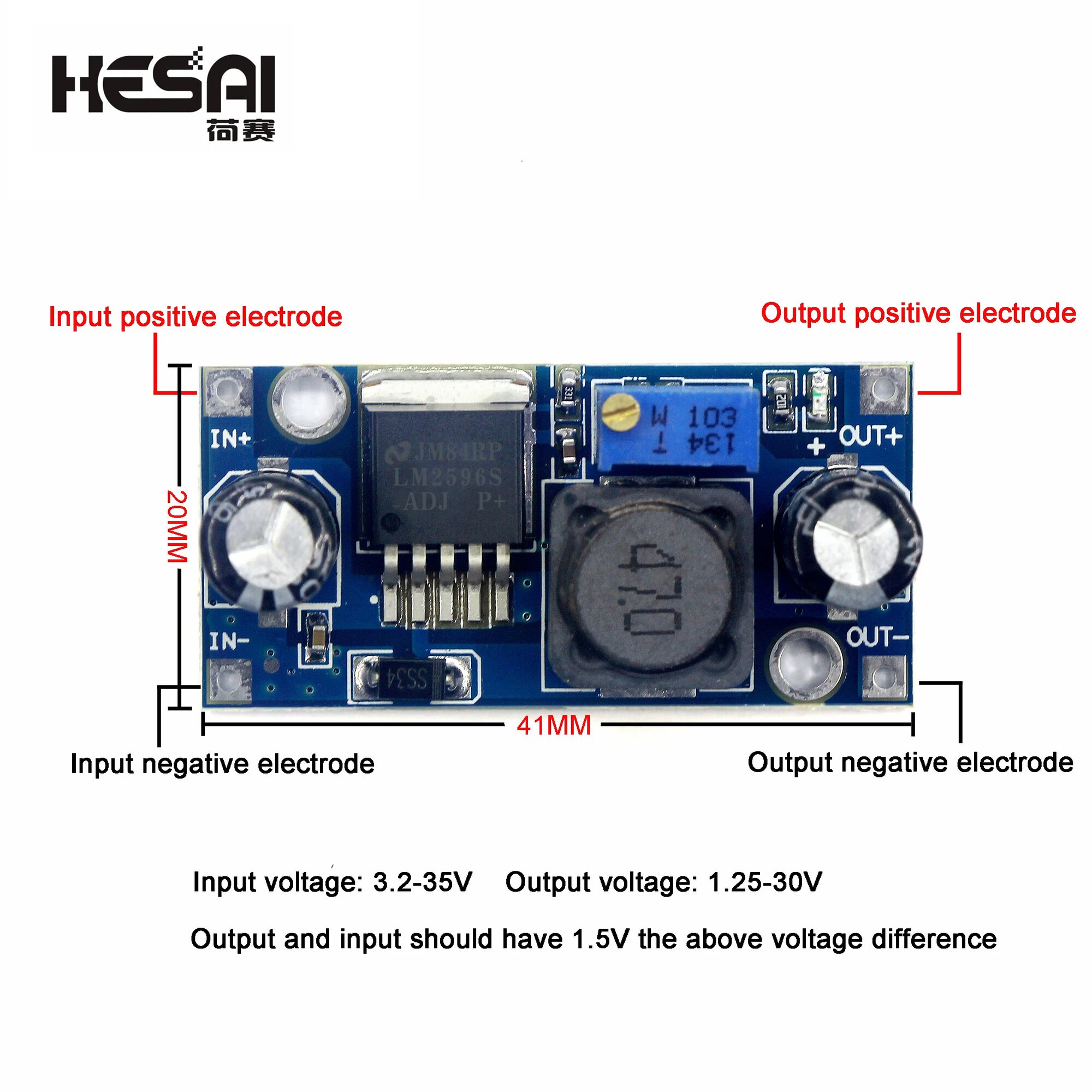Регулятор напряжения HESAI LM2596 синего цвета