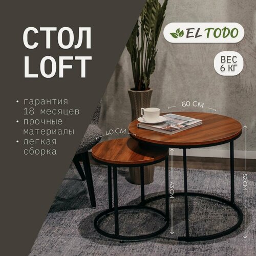 Изображение товара Журнальный столик набор из 2-х шт с металическим каркасом, EL TODO, круглый, под дерево