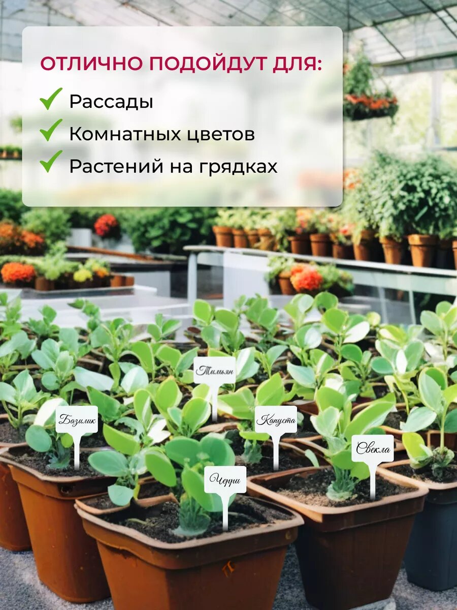 Изображение Таблички для растений и рассады белые высокие пластиковые 50 штук