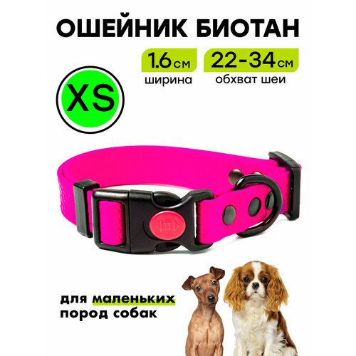 Ошейник из биотана 22-34 см (XS), 16 мм , Woofy "Iron", для маленьких собак, водостойкий, розовый