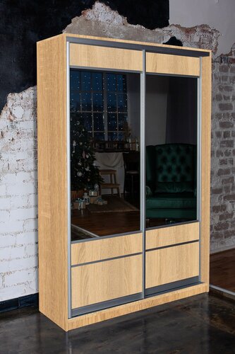 Изображение товара Шкаф- купе ЭльфОла "Эко" 152*60*240 см, дуб сонома, фасады вставка зеркало