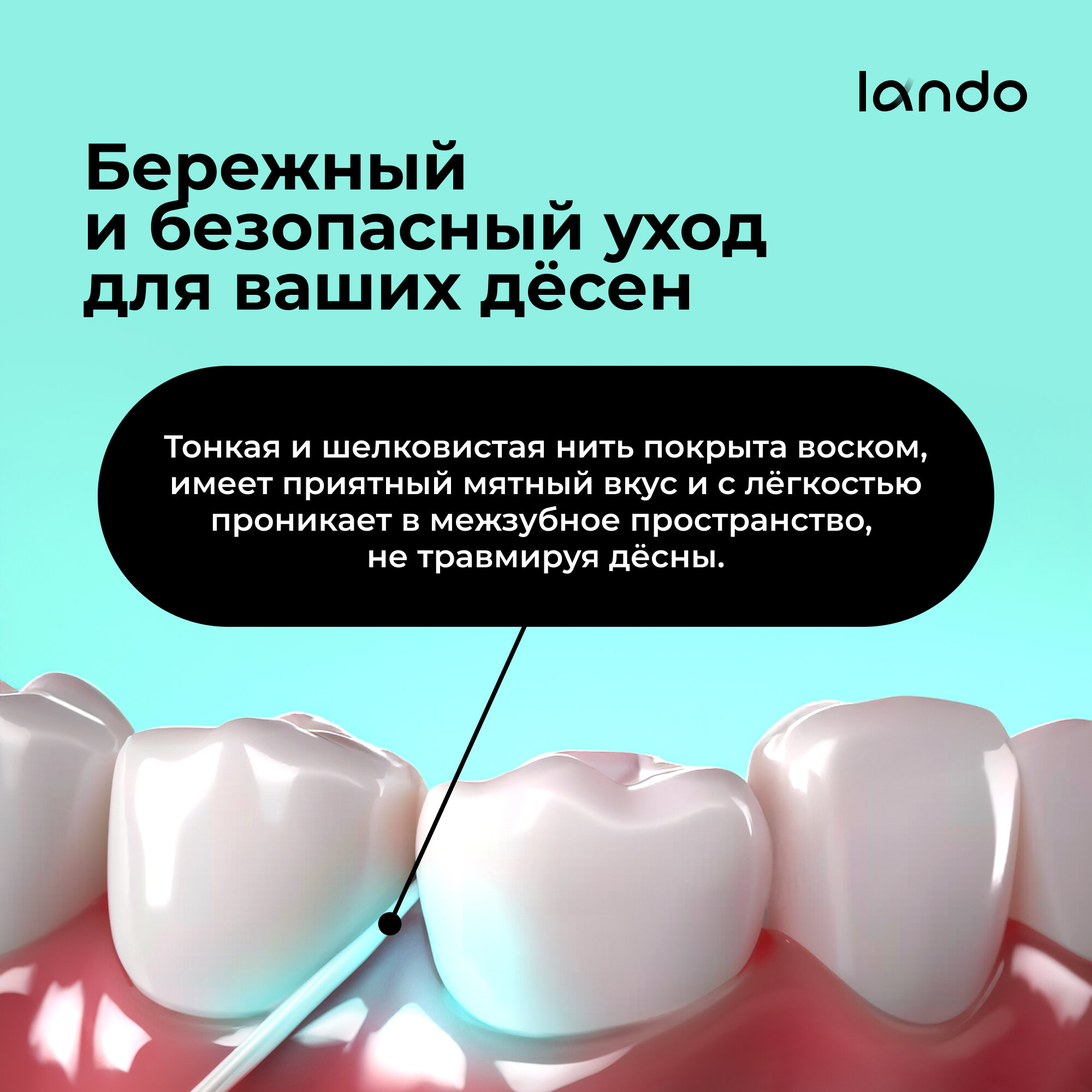 Картинки Зубная нить "Lando" со вкусом мяты и ксилитом, 2 штуки по 50 м