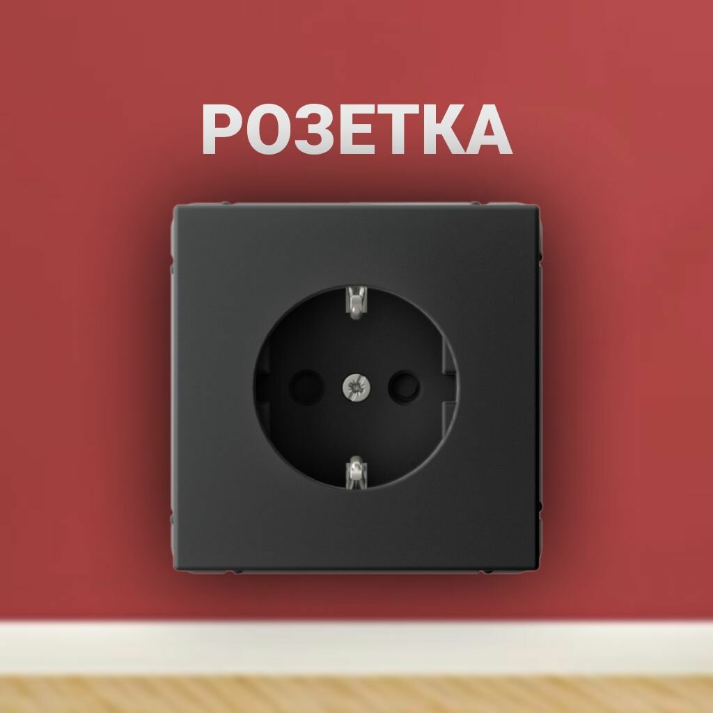 Розетка с заземлением со шторками 2P+E 16А карбон Systeme Electric ArtGallery GAL001045
