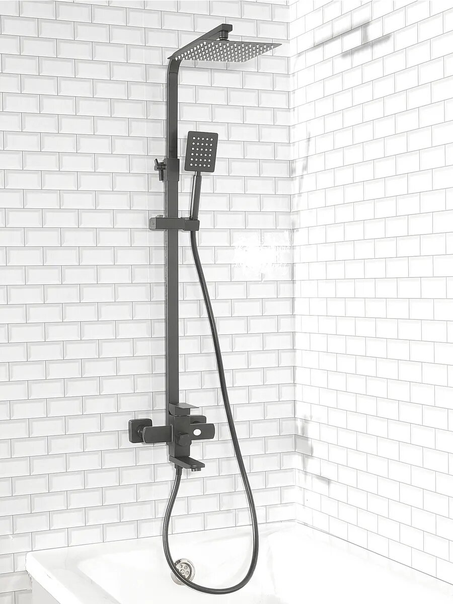 Душевая система Diadonna, нержавеющая сталь, тропический душ, 3 режима, покрытие матовое, черное — фото 1