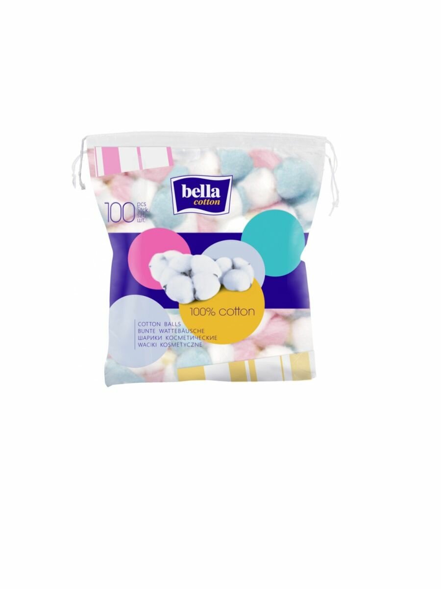 Картинки Bella Cotton Шарики ватные косметические цветные, 100 шт, 2 уп