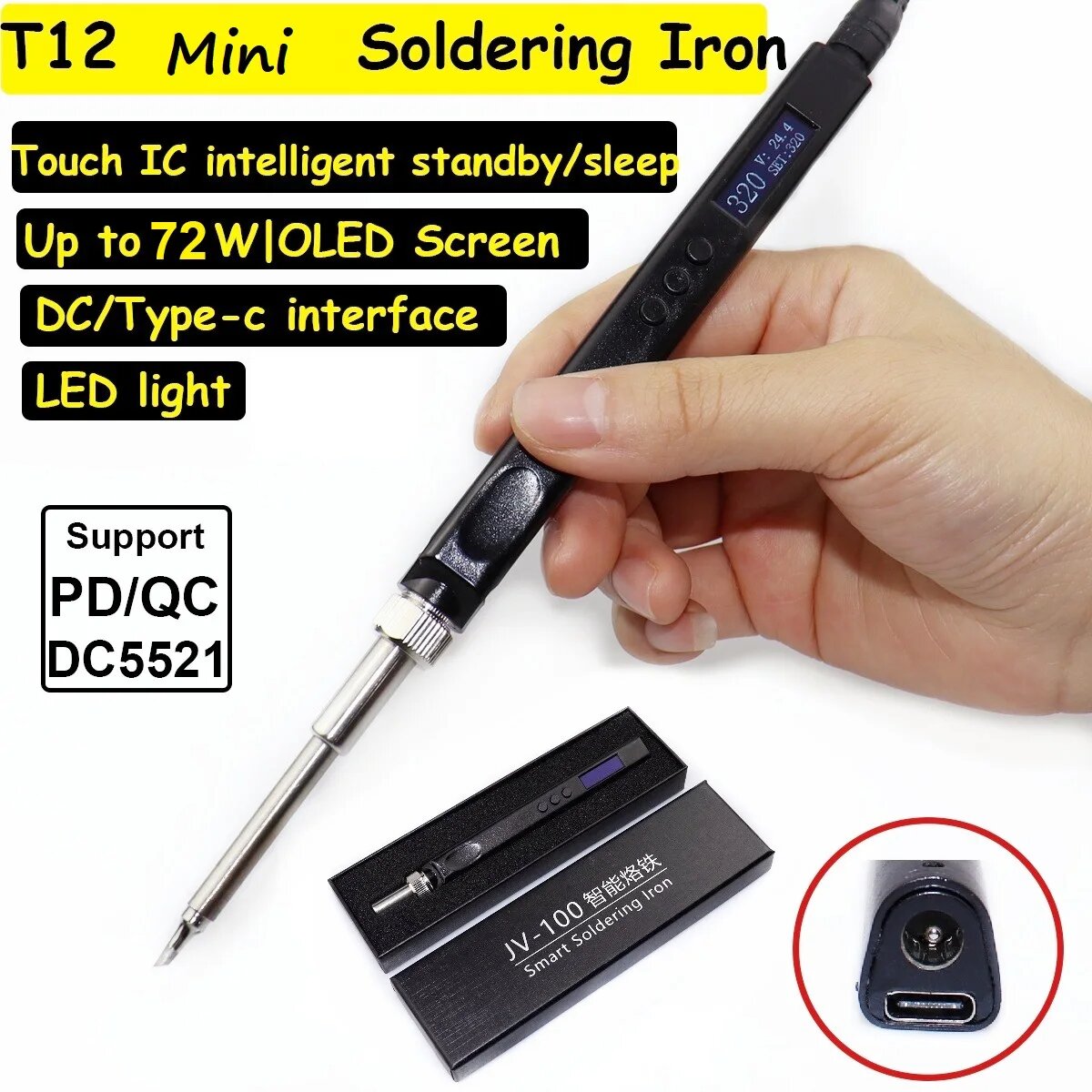 Картинки T12 OLED Мини-паяльник, With 4 pcs T12 tip