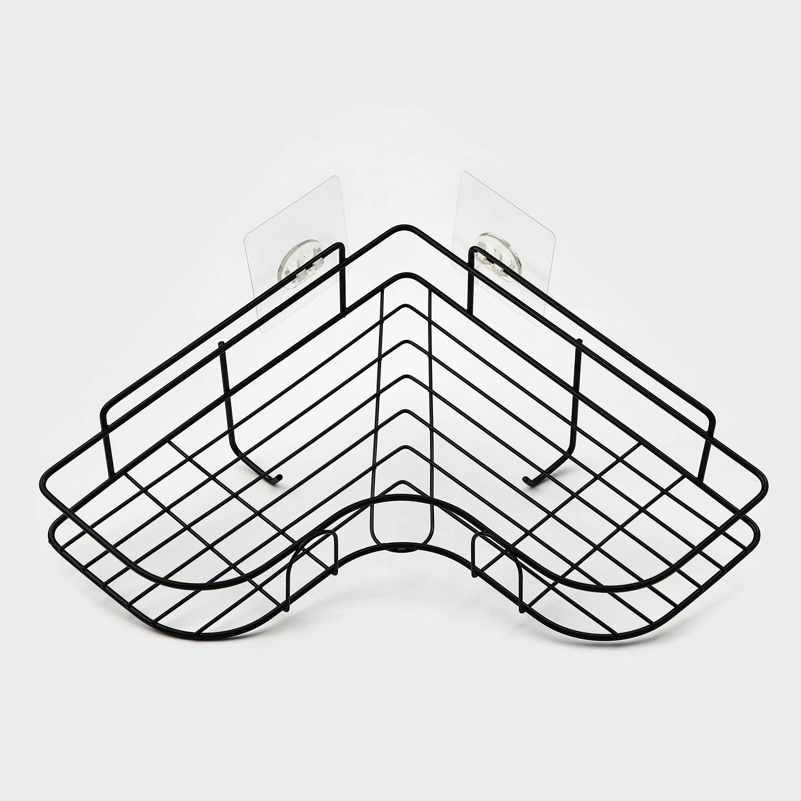 Полка для ванной комнаты металлическая угловая Доляна с крючками цвет чёрный размер 35х26х9 см