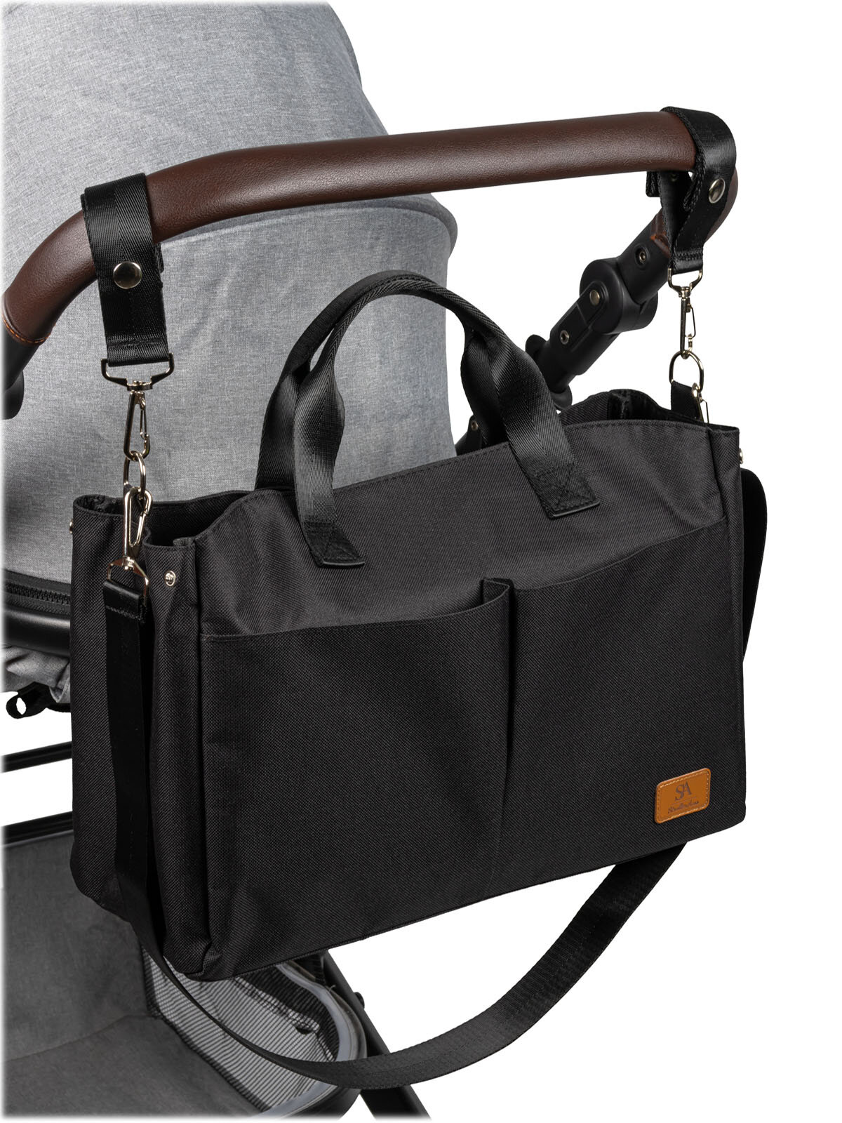 Сумка для коляски и мамы черная с креплениями универсальная влагозащитная ткань