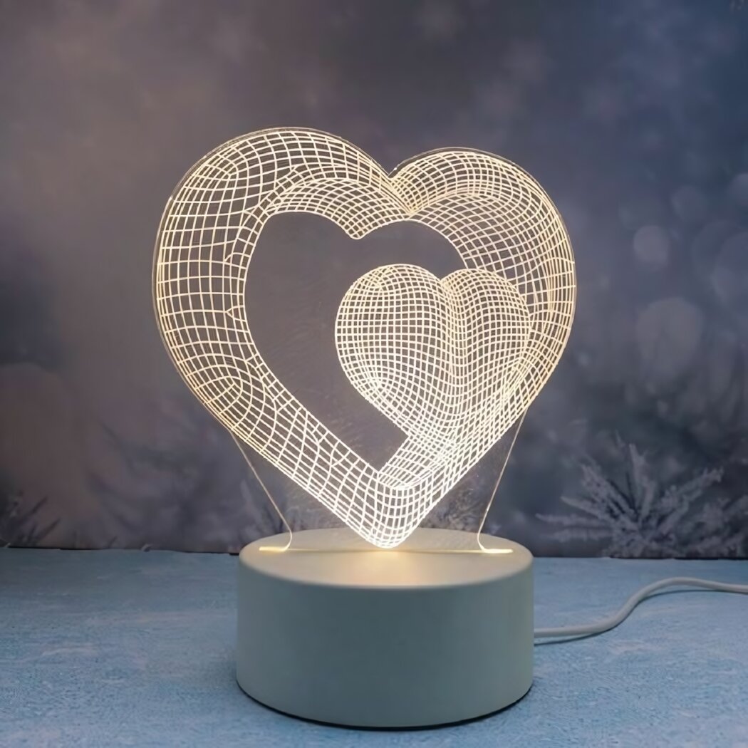 Светильник ночник «3D-Парящая любовь», USB, акрил, белый, уютный свет