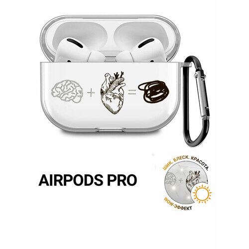 фото Прозрачный чехол для наушников apple airpods pro / аирподс про силиконовый с 3d принтом "brain plus heart" slvgo