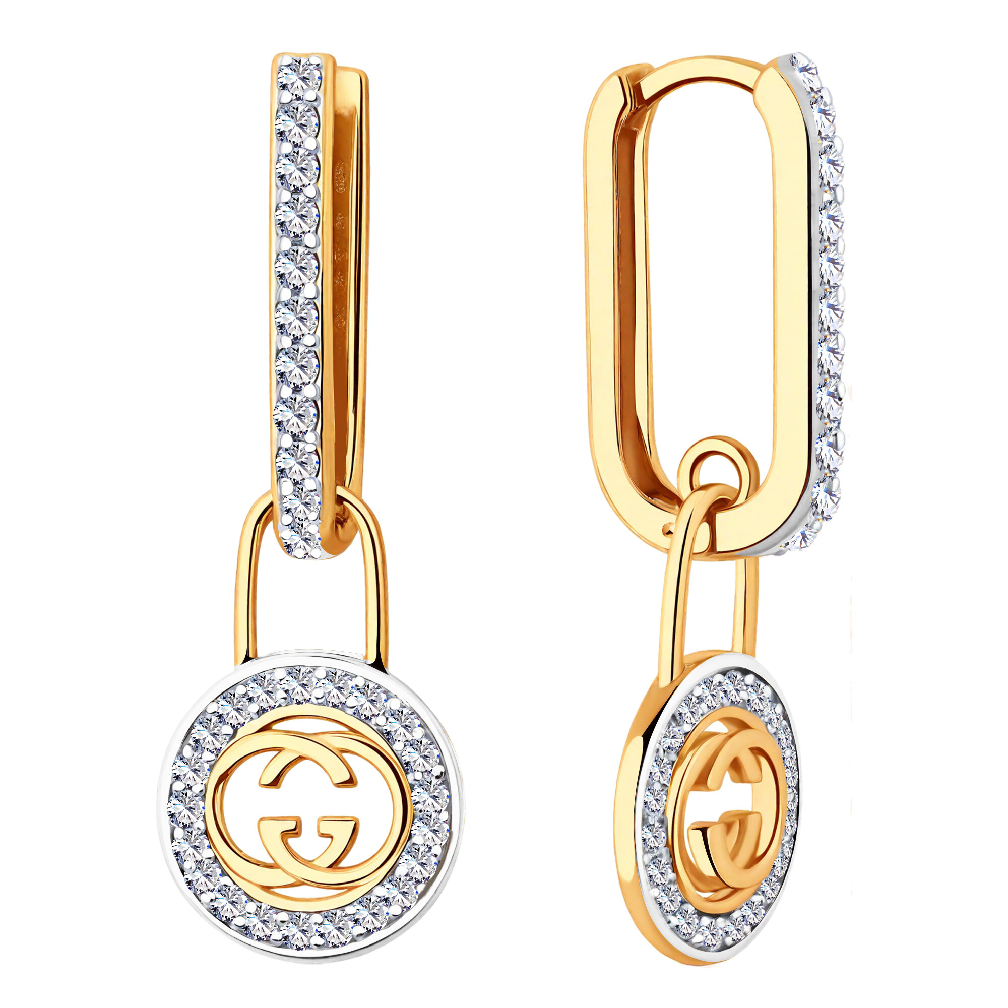 Серьги Diamant online, красное золото, 585 проба, фианит, длина 3 см, , прозрачный
