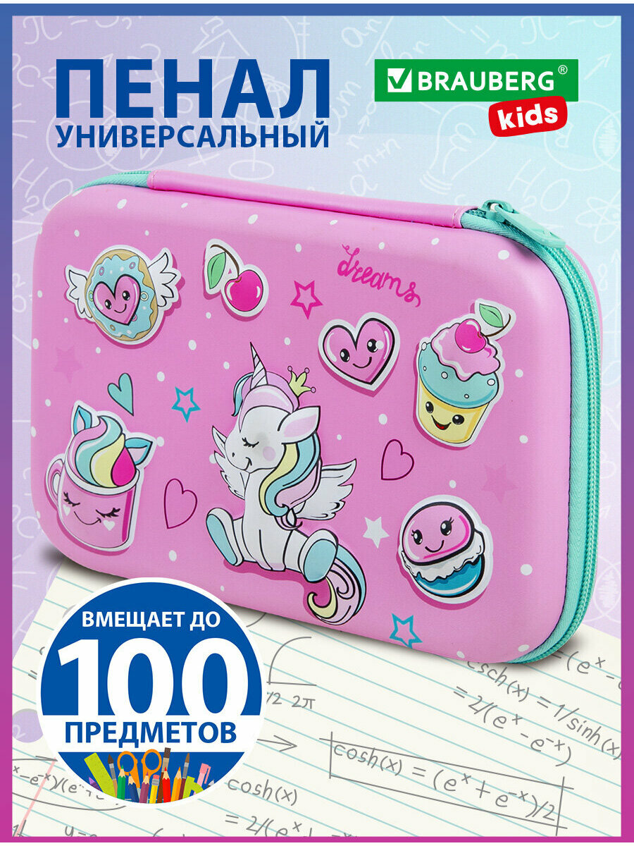 Пенал школьный для девочки / подростка для ручек карандашей Brauberg Kids большой 1 отделение 1 откидная планка22х15х4см 271557