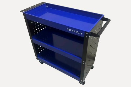 Изображение товара Инструментальная тележка Great Wolf 3 полки с перфорацией, синяя GW-3ST3 BLUE