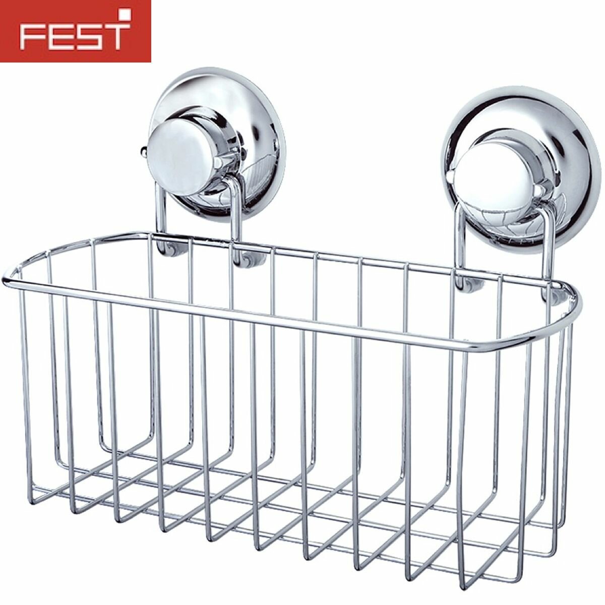 Настенная подвесная полка из хромированной стали в ванную для шампуней и гелей фиксация на вакуумных креплениях присосках монтаж без сверления хром / Полки FEST