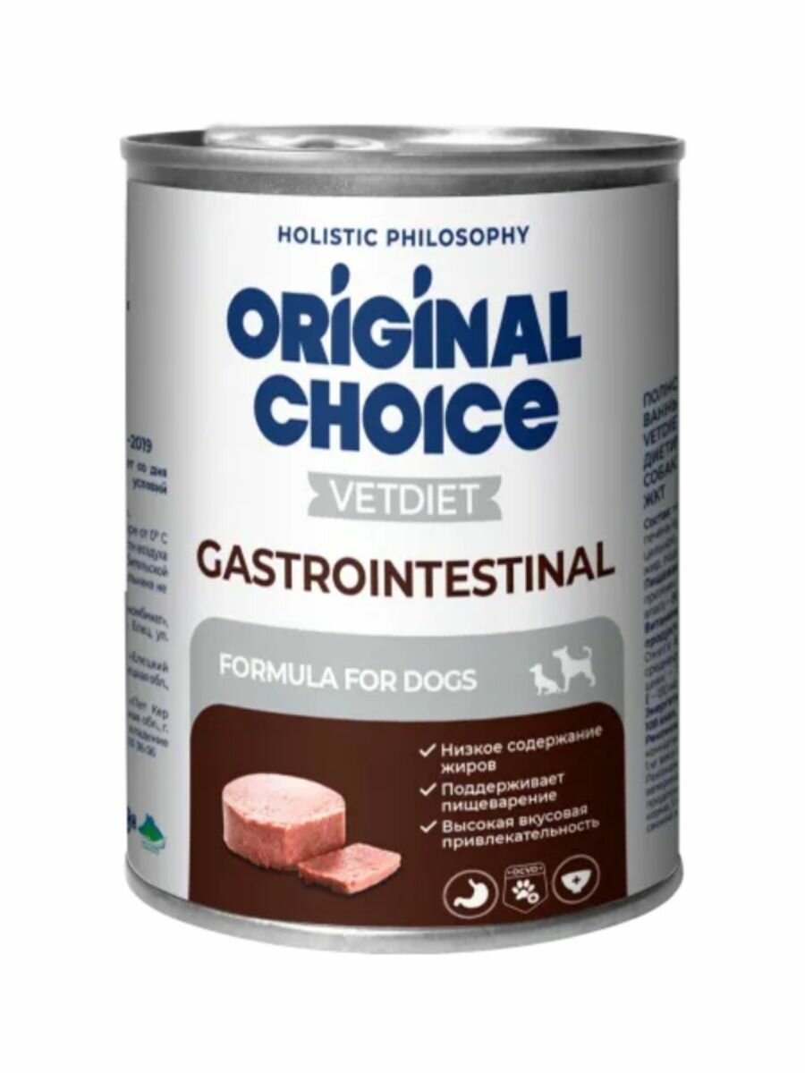 Original Choice Vetdiet Gastrointestinal Влажный диетический корм для собак профилактика болезней ЖКТ в консервах - 340 г х 6 шт