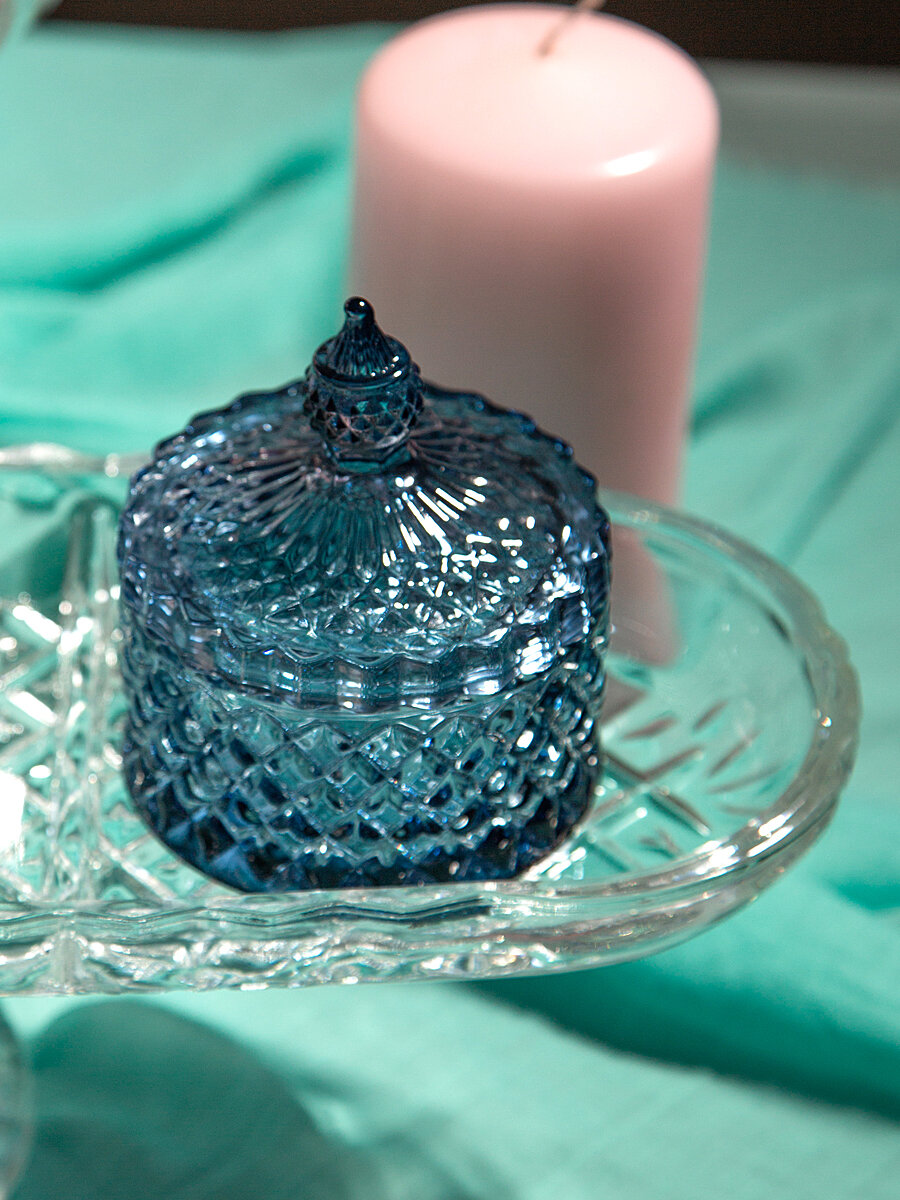 Банка для хранения продуктов Lefard "Diamant Blue", с крышкой, стеклянная, 8,5 х 8,5 х 10 см — фото 1