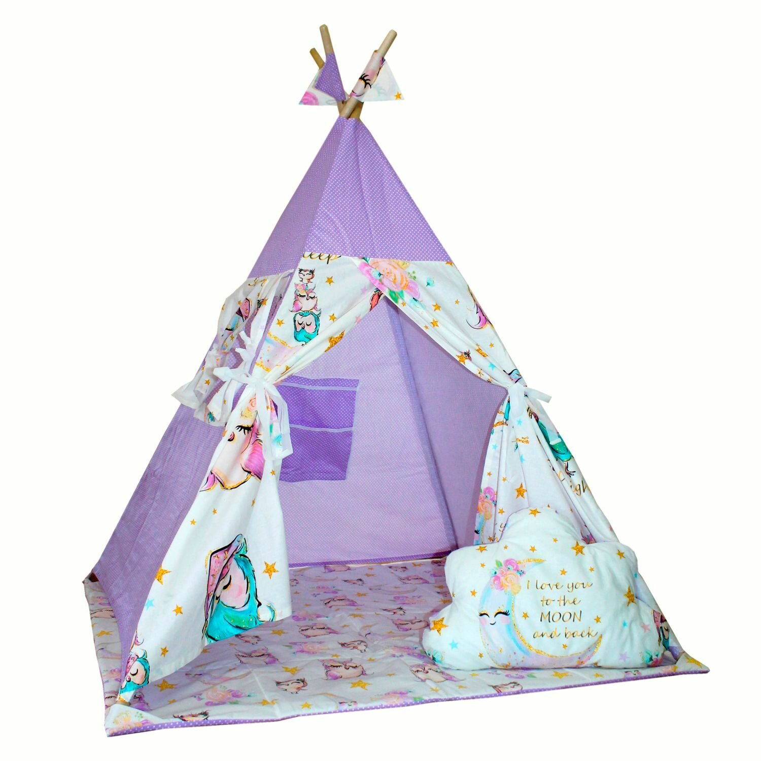 Детский Вигвам Midzumi Sweet Home тканевый тент-палатка с одним окошком на завязках и карманами на липучках — фото 1