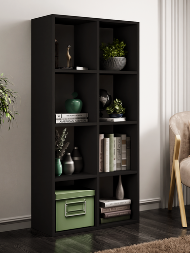 Изображение товара Стеллаж MFMaster Uno-91, черный, для зонирования и хранения, современный стиль, ЛДСП, 116,4×58×25 см