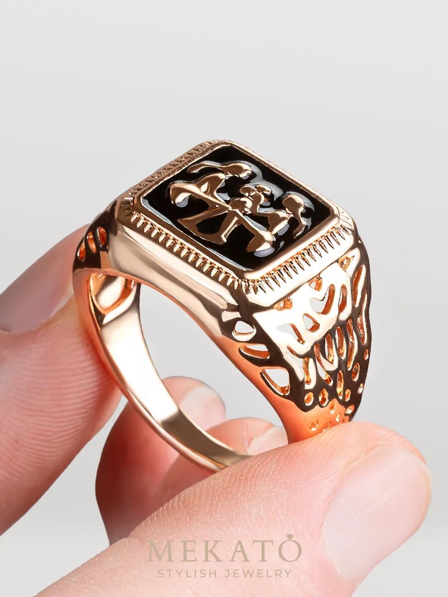 Печатка МЕКАТО, размер 21, золотой, черный — фото 1